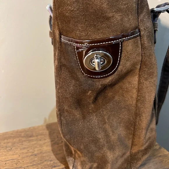 COACH Brown Leather Suede Hampton Tote Bag - Picture 6 of 12